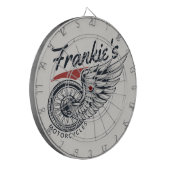 パーソナライズされたバイク飛んでいるタイヤバイクもしくは自転車に乗る人店 ダーツボード (正面左)