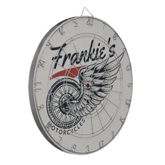 パーソナライズされたバイク飛んでいるタイヤバイクもしくは自転車に乗る人店 ダーツボード (正面左)