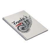 パーソナライズされたバイク飛んでいるタイヤバイクもしくは自転車に乗る人店 ノートブック (右側)