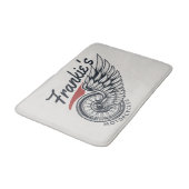 パーソナライズされたバイク飛んでいるタイヤバイクもしくは自転車に乗る人店 バスマット (アングル)