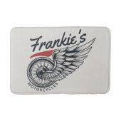 パーソナライズされたバイク飛んでいるタイヤバイクもしくは自転車に乗る人店 バスマット (正面)