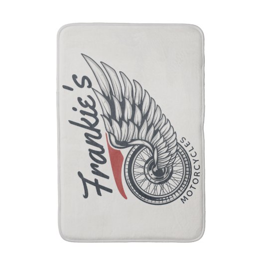 パーソナライズされたバイク飛んでいるタイヤバイクもしくは自転車に乗る人店 バスマット (正面縦)