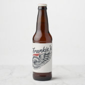 パーソナライズされたバイク飛んでいるタイヤバイクもしくは自転車に乗る人店 ビールラベル (正面)