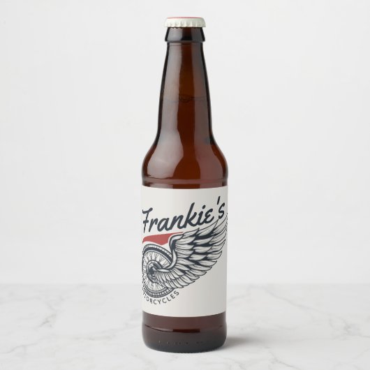 パーソナライズされたバイク飛んでいるタイヤバイクもしくは自転車に乗る人店 ビールラベル (正面)