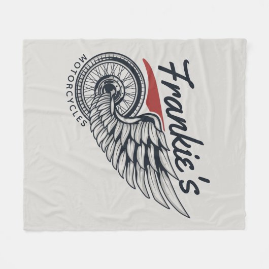 パーソナライズされたバイク飛んでいるタイヤバイクもしくは自転車に乗る人店 フリースブランケット (正面(横))