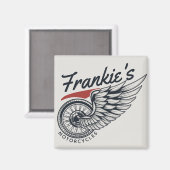 パーソナライズされたバイク飛んでいるタイヤバイクもしくは自転車に乗る人店 マグネット (正面/裏面)