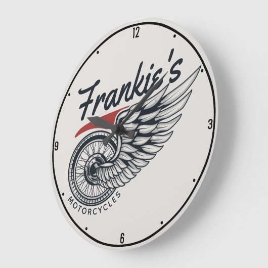 パーソナライズされたバイク飛んでいるタイヤバイクもしくは自転車に乗る人店 ラージ壁時計 (傾斜)