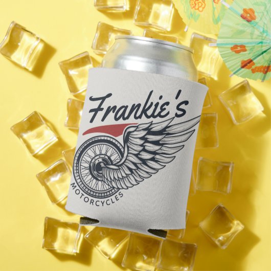 パーソナライズされたバイク飛んでいるタイヤバイクもしくは自転車に乗る人店 缶クーラー (インサイチュ 夏)