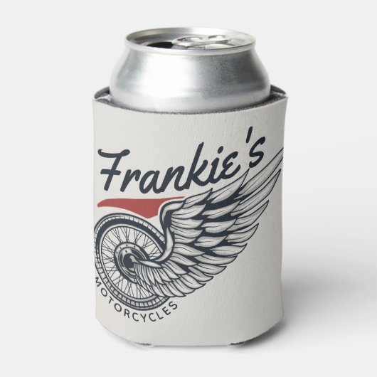 パーソナライズされたバイク飛んでいるタイヤバイクもしくは自転車に乗る人店 缶クーラー (缶正面)