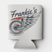 パーソナライズされたバイク飛んでいるタイヤバイクもしくは自転車に乗る人店 缶クーラー (裏面)