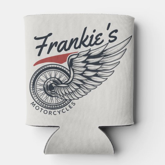 パーソナライズされたバイク飛んでいるタイヤバイクもしくは自転車に乗る人店 缶クーラー (裏面)