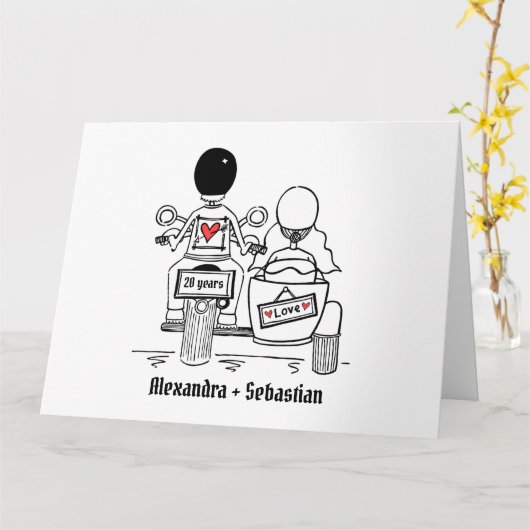 パーソナライズされたバイク&サイドカー記念日 カード (黄色い花)