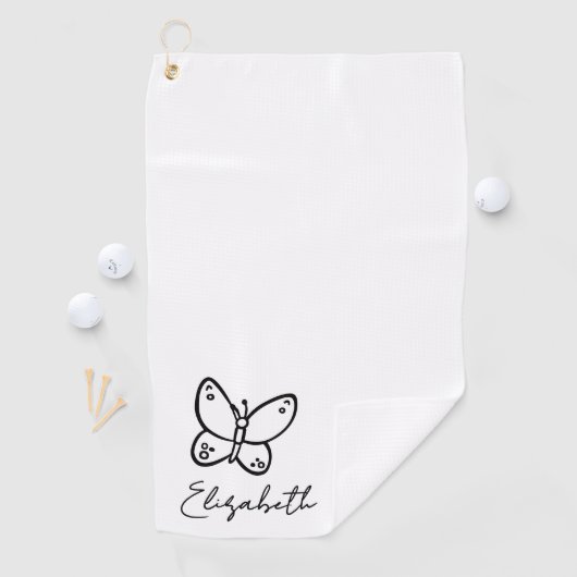パーソナライズされたバタフライモノグラムの名 ゴルフタオル (インサイチュ)