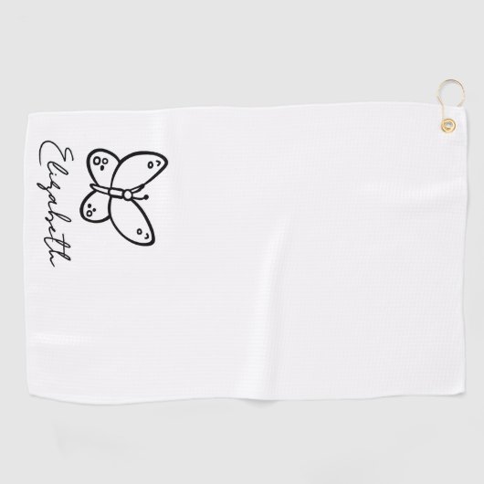 パーソナライズされたバタフライモノグラムの名 ゴルフタオル (横)