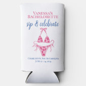 パーソナライズされたバチェロレッテビキニ シップ アンド セレブレート スリム缶クーラー (正面)