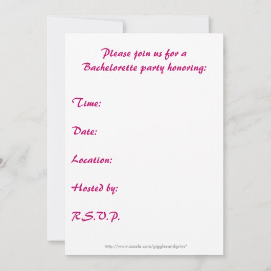 パーソナライズされたバチェロレッテ招待状 招待状 (裏面)