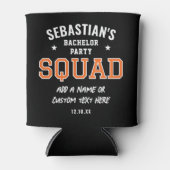 パーソナライズされたバチュラーパーティスクワッドオレンジブラック 缶クーラー (正面)