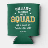 パーソナライズされたバチュラーパーティ分隊グリーン金ゴールド 缶クーラー (正面)