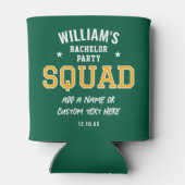 パーソナライズされたバチュラーパーティ分隊グリーン金ゴールド 缶クーラー (裏面)