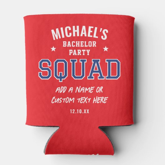 パーソナライズされたバチュラーパーティ分隊レッド・ネイビー 缶クーラー (裏面)