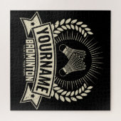 パーソナライズされたバドミントン選手名ラケットスポーツ ジグソーパズル (横)