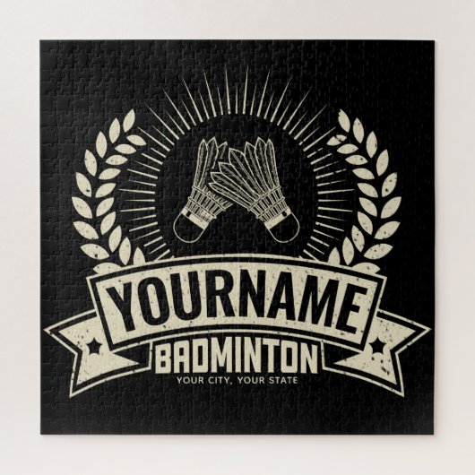 パーソナライズされたバドミントン選手名ラケットスポーツ ジグソーパズル (縦)