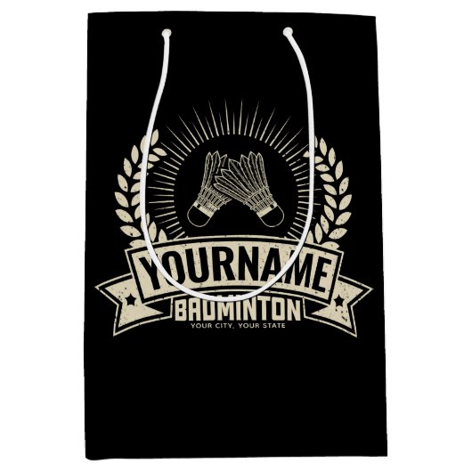 パーソナライズされたバドミントン選手名ラケットスポーツ ミディアムペーパーバッグ (正面)