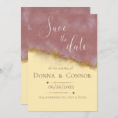 パーソナライズされたバラと金ゴールドエレガント保存日 招待状 (正面/裏面)