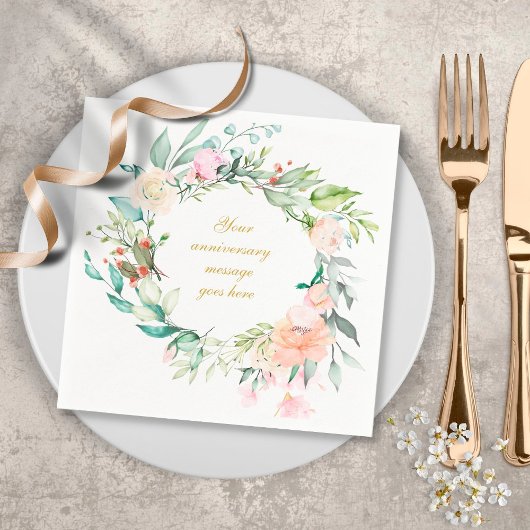 パーソナライズされたバラガーランドフローラ50周年記念 スタンダードカクテルナプキン