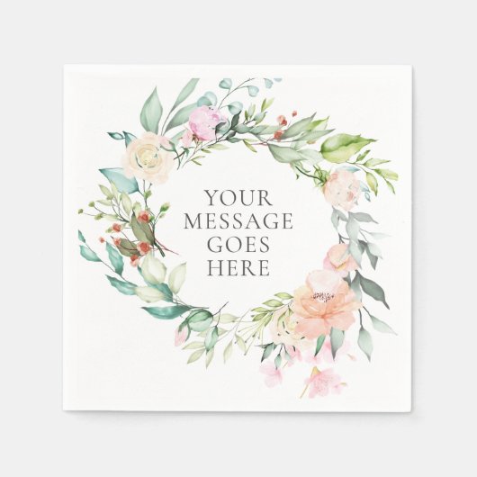 パーソナライズされたバラガーランドフローラ スタンダードカクテルナプキン (正面)