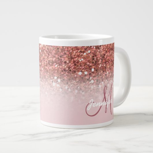 パーソナライズされたバラガーリー金ゴールドグリッターの名前の輝き ジャンボコーヒーマグカップ (正面右)