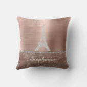 パーソナライズされたバラガーリー金ゴールドダイヤモンドスパークルパリ クッション (裏面)