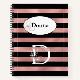 パーソナライズされたバラストライプ金ゴールドとイニシャルD ノートブック