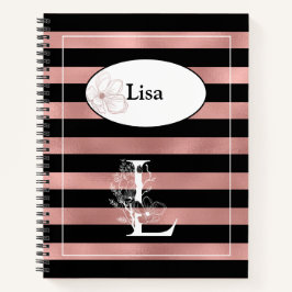 パーソナライズされたバラストライプ金ゴールドとイニシャルL ノートブック