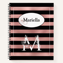 パーソナライズされたバラストライプ金ゴールドとイニシャルM ノートブック