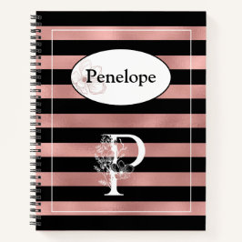 パーソナライズされたバラストライプ金ゴールドとイニシャルP ノートブック