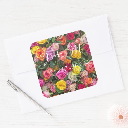 パーソナライズされたバラ結婚式用シール スクエアシール (封筒)