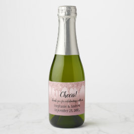 パーソナライズされたバラ金ゴールドグリッタードライブミニ スパークリングワインラベル