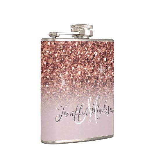パーソナライズされたバラ金ゴールドグリッタードリップスラグジュアリガーリーー フラスク (右)