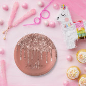 パーソナライズされたバラ金ゴールドグリッタードリップスラグジュアリガーリーー  ペーパープレート (パーティー)