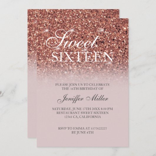 パーソナライズされたバラ金ゴールドグリッタードリップスラグジュアリガーリーー 招待状 (正面/裏面)