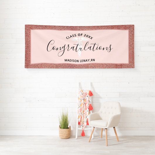 パーソナライズされたバラ金ゴールドグリッターナース卒業 横断幕 (インサイチュ)