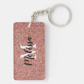 パーソナライズされたバラ金ゴールドグリッターモノグラム名 キーホルダー (裏面)