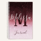 パーソナライズされたバラ金ゴールドグリッター勾配仕訳帳 ノートブック (正面)