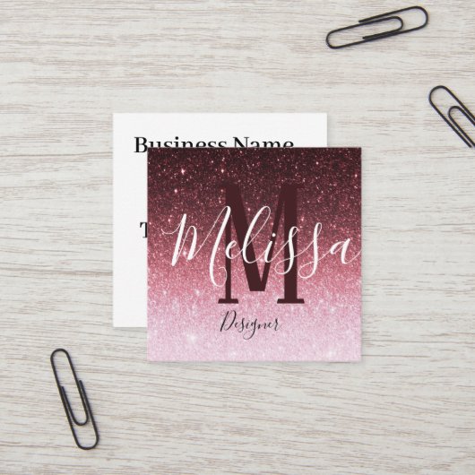 パーソナライズされたバラ金ゴールドグリッター勾配 スクエア名刺 (正面/裏面インサイチュ)