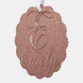 パーソナライズされたバラ金ゴールドグリッター名デザイン – エミー オーナメントカード (左)