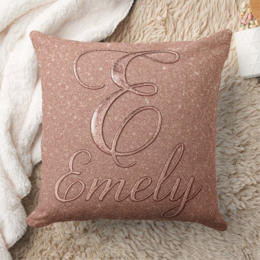パーソナライズされたバラ金ゴールドグリッター名デザイン – エミー クッション (ブランケット)
