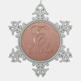 パーソナライズされたバラ金ゴールドグリッター名デザイン – エミー スノーフレークピューターオーナメント