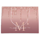 パーソナライズされたバラ金ゴールドグリッター抱き枕 ラージペーパーバッグ (正面)