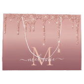 パーソナライズされたバラ金ゴールドグリッター抱き枕 ラージペーパーバッグ (裏面)